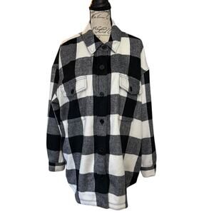 Lane Bryant Black White Plaid Flannel Shacket Jacket Wool Blend Size 18/20